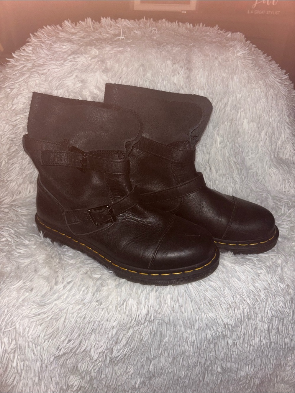 Dr. Martens Black Leather Ankle Boots with Yellow Stitching
